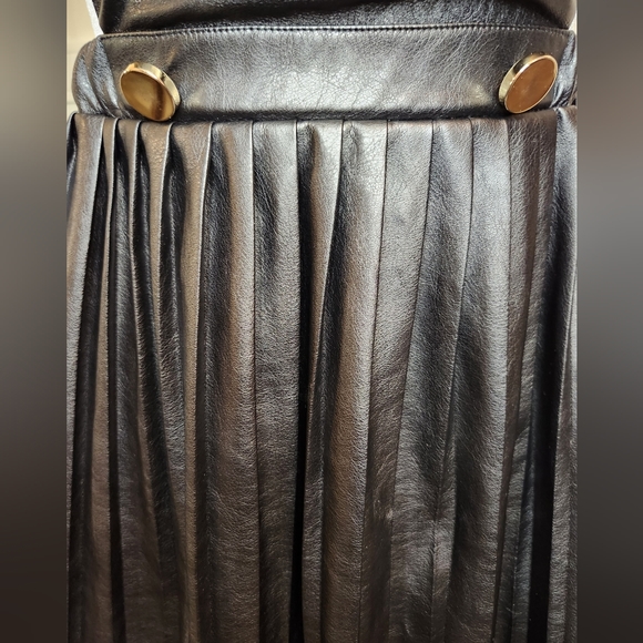 Faux Leather Overalls with Pleated Mini Skirt - Picture 2 of 7
